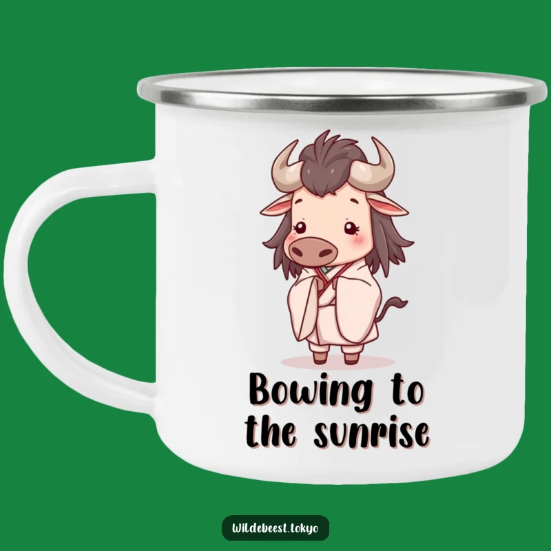 Funny Wildebeest Bow Camping Mug - Elegant Kimono Serene Outdoor Gift