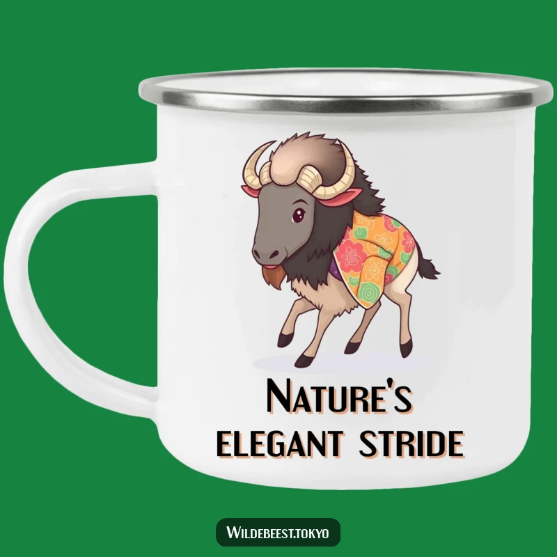 Funny Wildebeest Kimono Camping Mug - Graceful Step Outdoor Gift