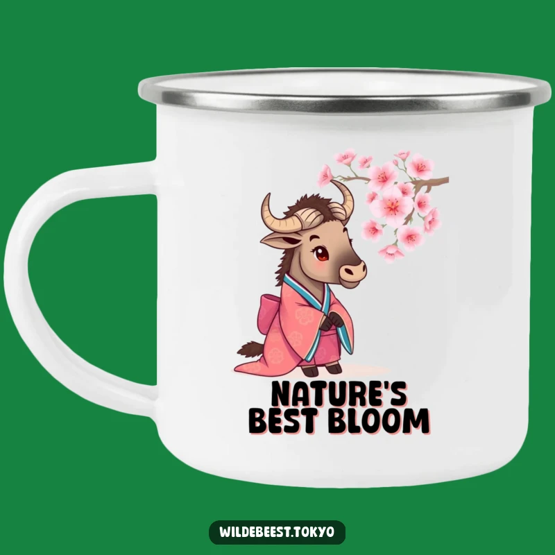 Funny Wildebeest Blossom Camping Mug: Nature's Calm for Adventures