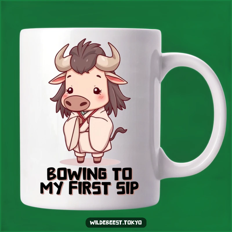 Funny Wildebeest Bow Mug - Elegant Kimono Serene Expression Gift