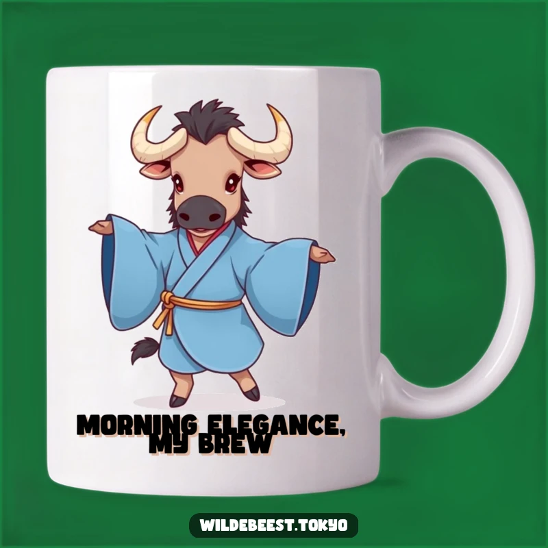 Funny Wildebeest Kimono Twirl Mug - A Graceful & Hilarious Gift for Animal Lovers