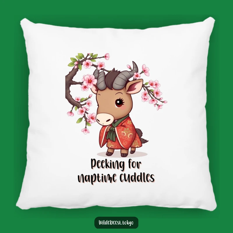 Funny Wildebeest Peek Pillow - Cherry Blossom Kimono Cute Comfort Gift