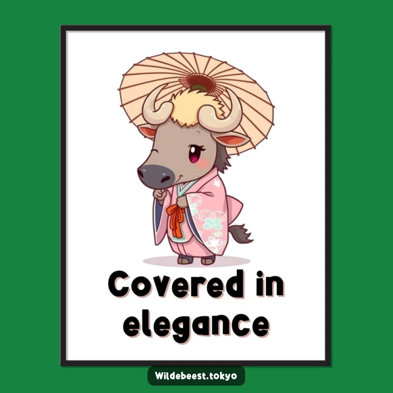 Funny Wildebeest Umbrella Digital Art: Frame Elegant Humor