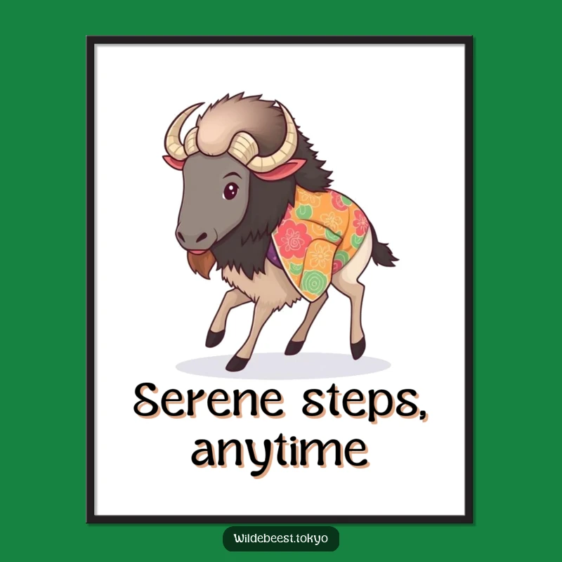 Funny Wildebeest Kimono Digital Print - Elegant Graceful Step Art