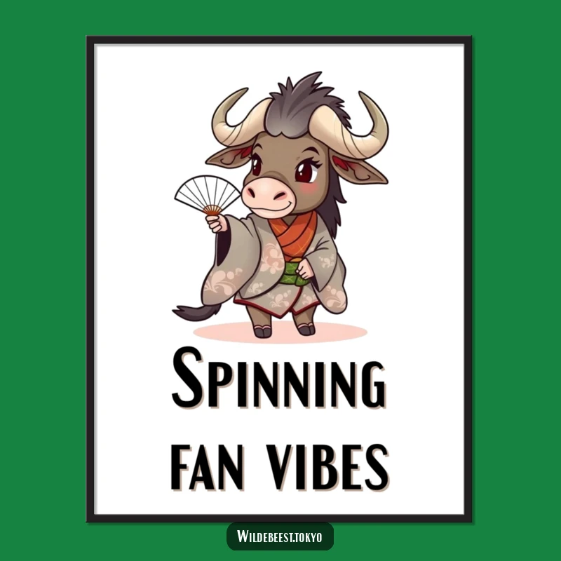 Funny Wildebeest Kimono Fan Digital Art: Capture Playful Movement