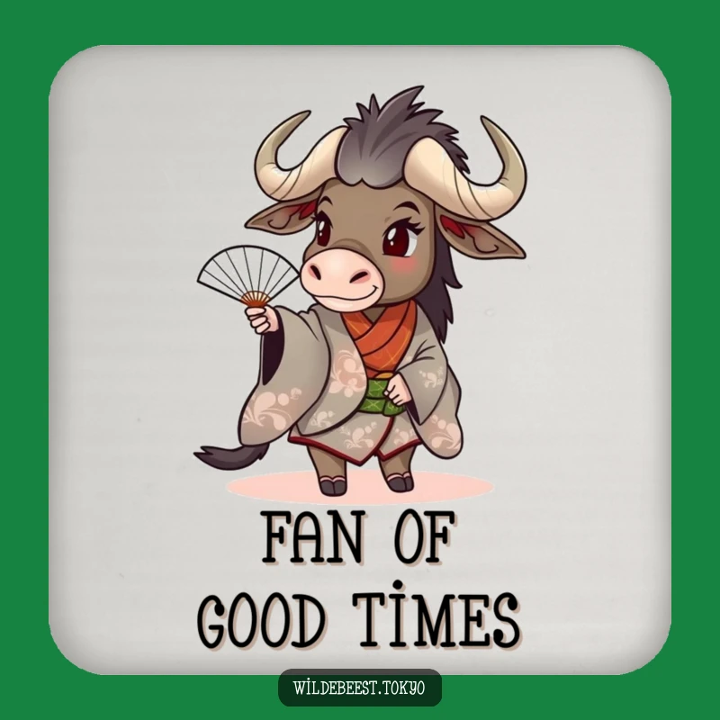 Funny Wildebeest Kimono Fan Coaster: Add Playful Flair to Your Drinks