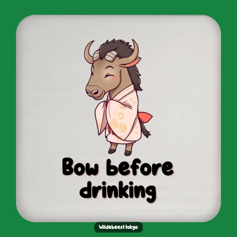 Funny Wildebeest Kimono Bow Coaster: Protect Surfaces with Humor