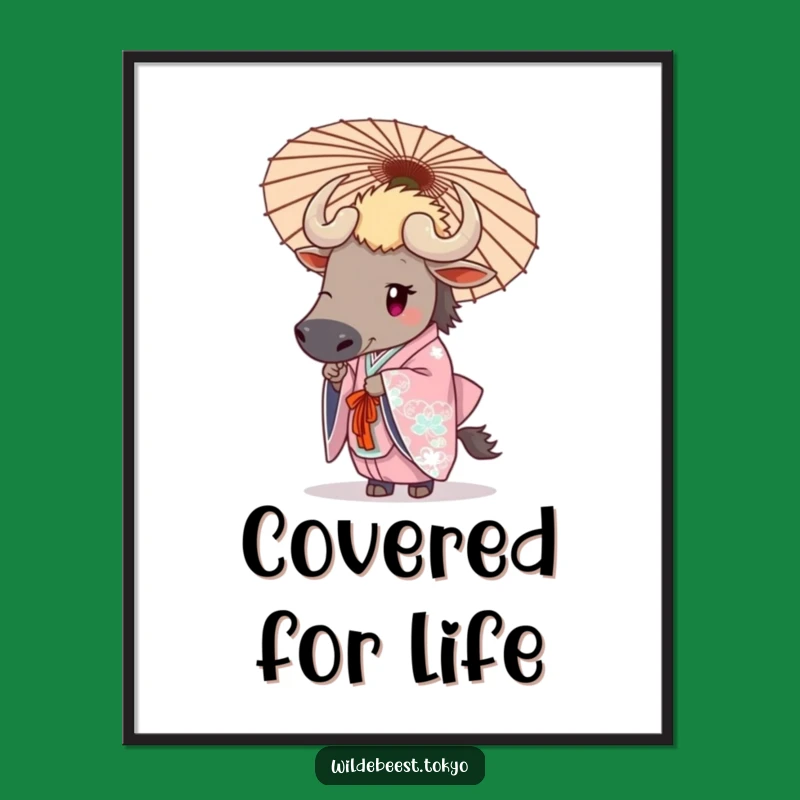 Funny Wildebeest Umbrella Poster: Elegant Art for a Sophisticated Laugh
