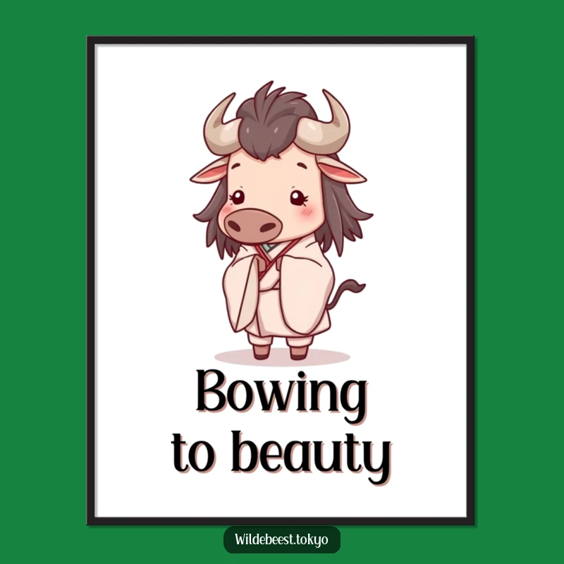 Funny Wildebeest Bow Poster - Elegant Kimono Serene Art Gift