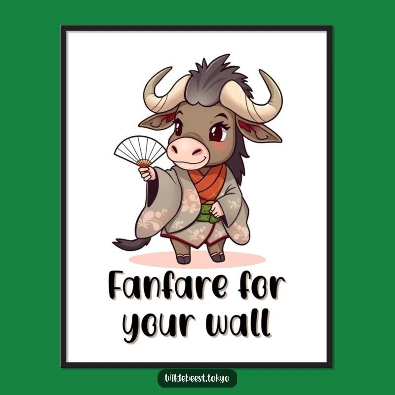 Funny Wildebeest Kimono Fan Poster: Dynamic Art for a Laugh