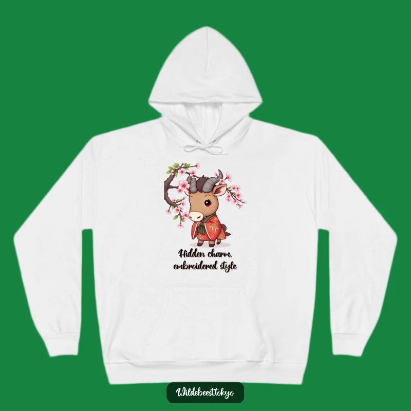 Funny Wildebeest Peek Hoodie - Cherry Blossom Kimono Cozy Cute Gift