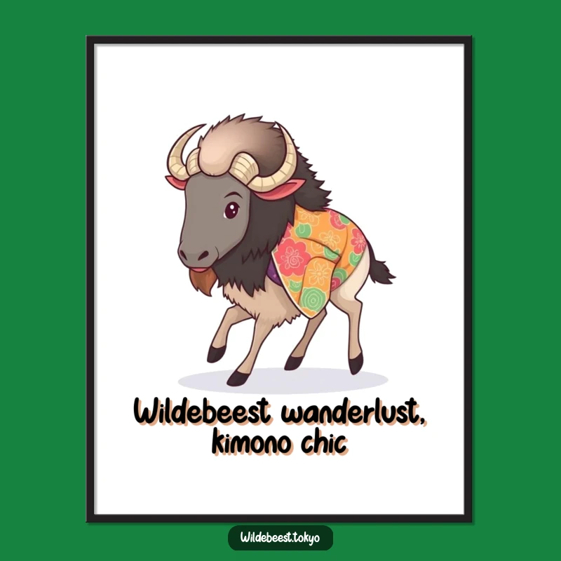 Elegant Free Printable Wall Art: Wildebeest in Kimono, Graceful Step Decor, Downloadable Art