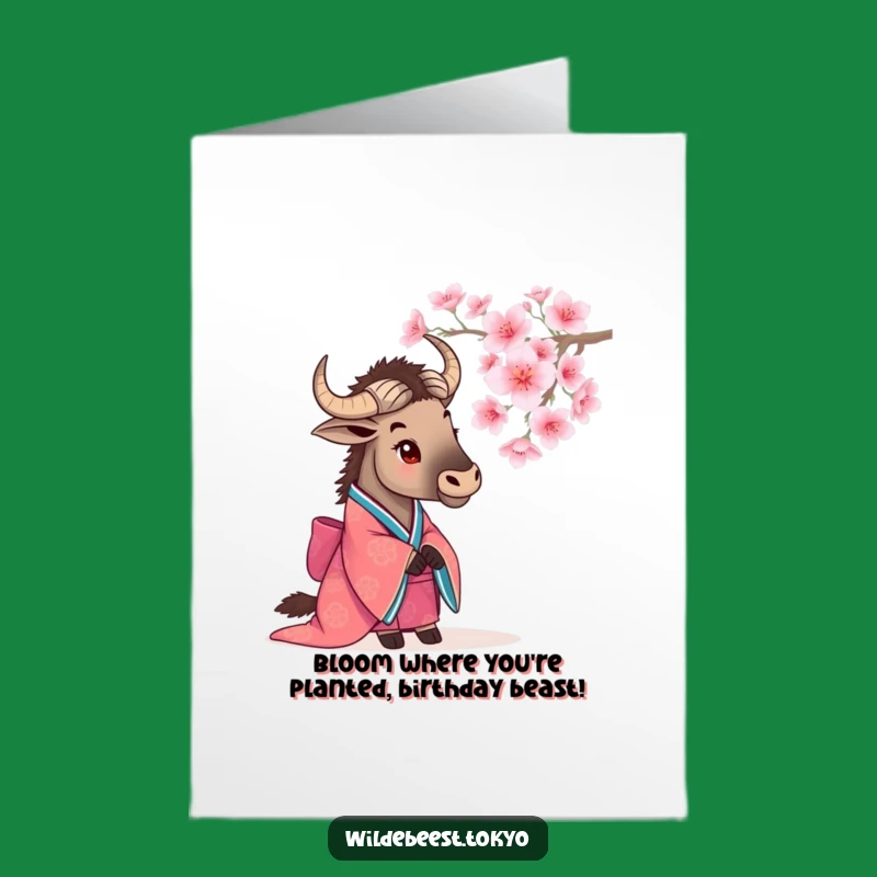 Free Printable Birthday Card: Wildebeest Cherry Blossom Kimono Downloadable