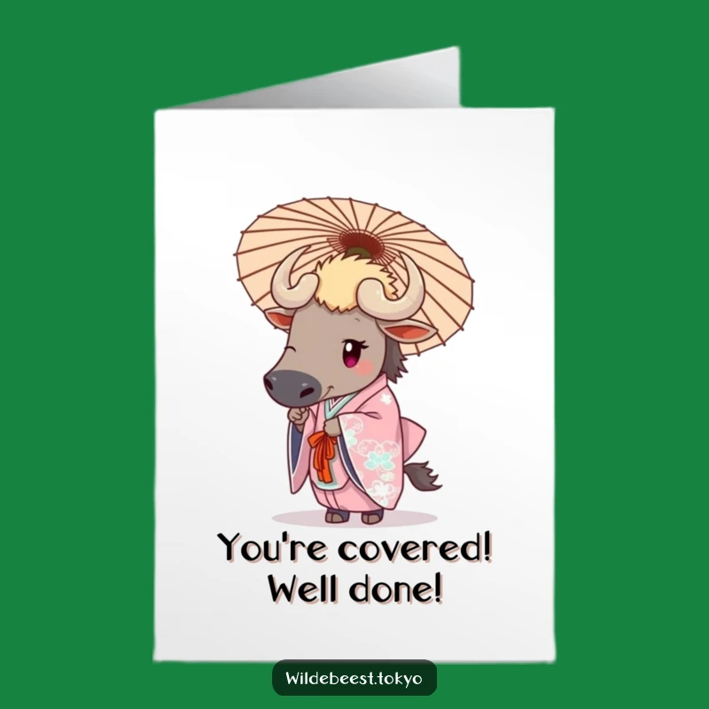 Free Printable Congrats Card: Fancy Wildebeest Umbrella Kimono Downloadable
