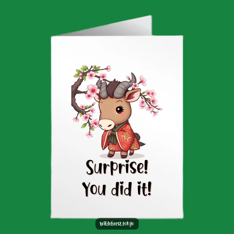 Wildebeest Kimono Congrats Card: Free Printable, Playful Peek, Downloadable Gift