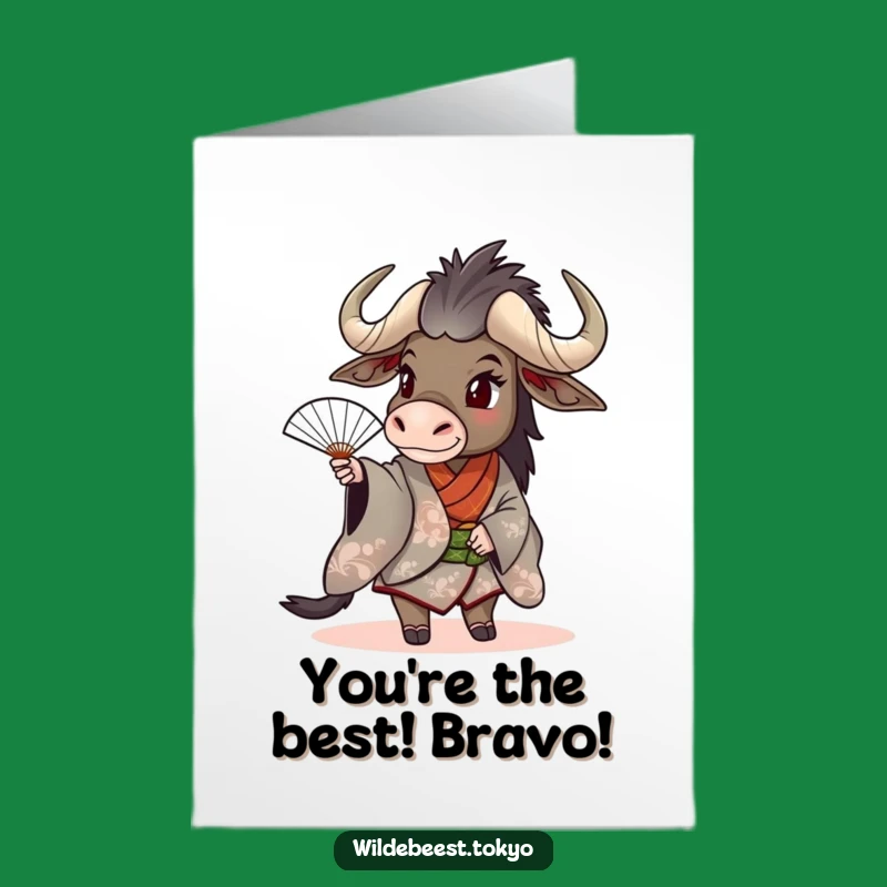 Free Printable Congrats Card: Chic Wildebeest Fan Kimono Downloadable