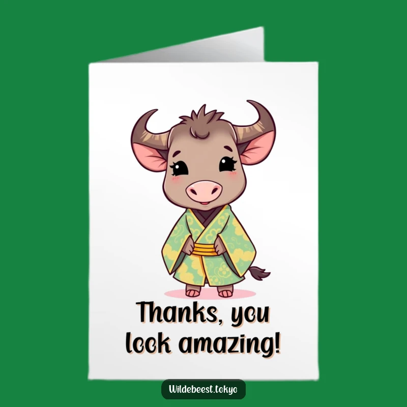 Free Printable Thank You Card: Kimono Wildebeest - Funny Downloadable Gift!