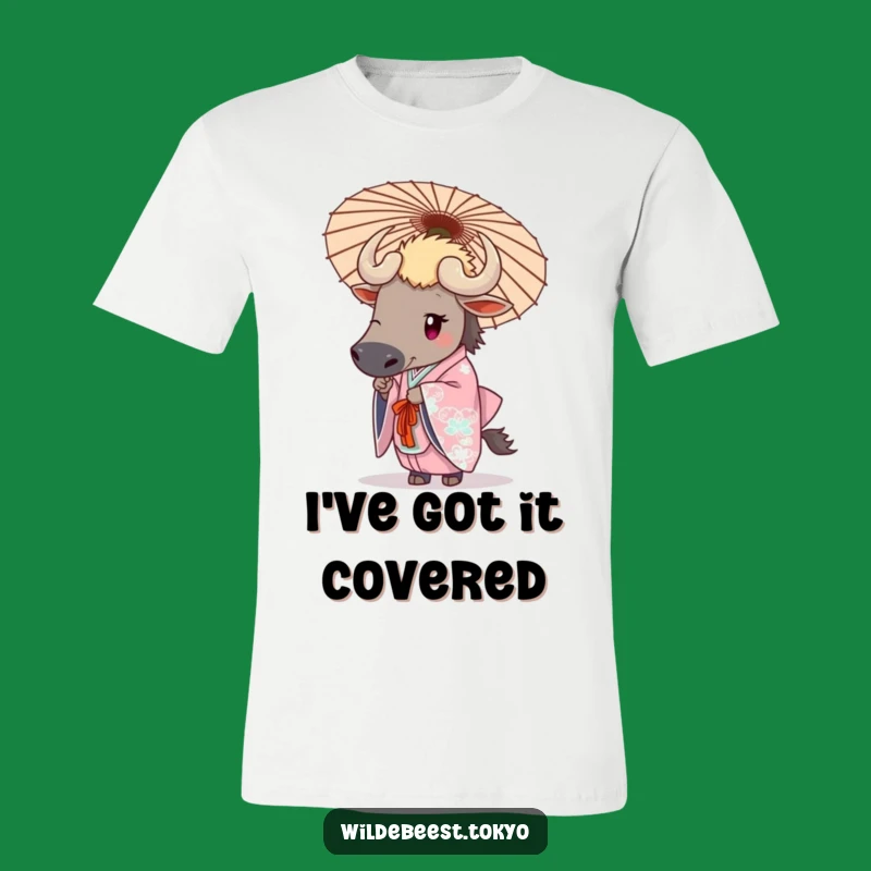 Funny Wildebeest Kimono Umbrella T-Shirt: Elegant Animal Design Tee
