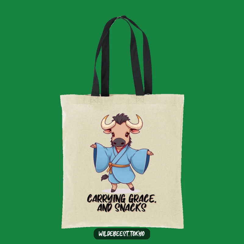 Funny Wildebeest Kimono Tote Bag: Carry Your Essentials with Graceful Twirls & Humor