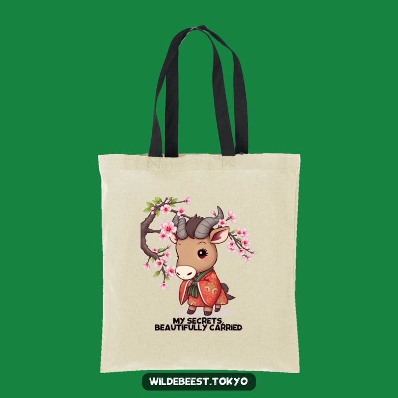 Funny Wildebeest Peek Tote Bag - Cherry Blossom Kimono Cute Carry Gift